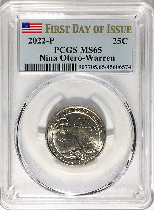 2022 PCGS Certified American Women Quarters Nina Otero-Warren First Day of Issue Label