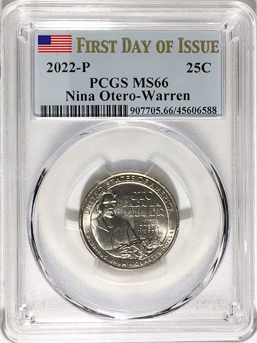 2022 PCGS Certified American Women Quarters Nina Otero-Warren First Day of Issue Label