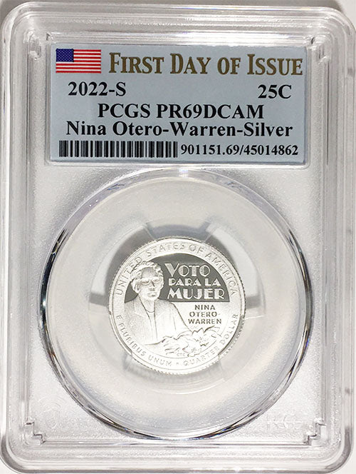 2022 PCGS Certified American Women Quarters Nina Otero-Warren First Day of Issue Label