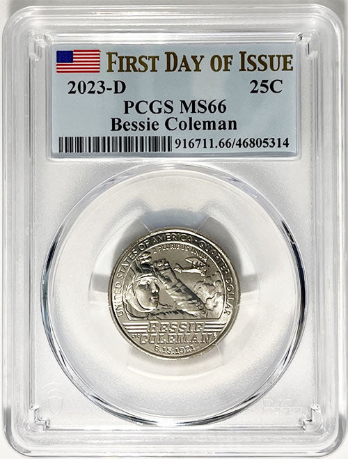 2023 PCGS Certified American Women Quarter Bessie Coleman First Day of Issue Label