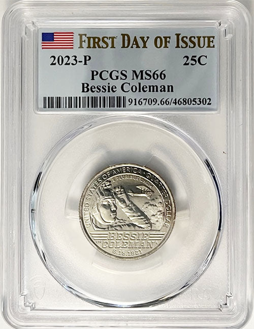 2023 PCGS Certified American Women Quarter Bessie Coleman First Day of Issue Label
