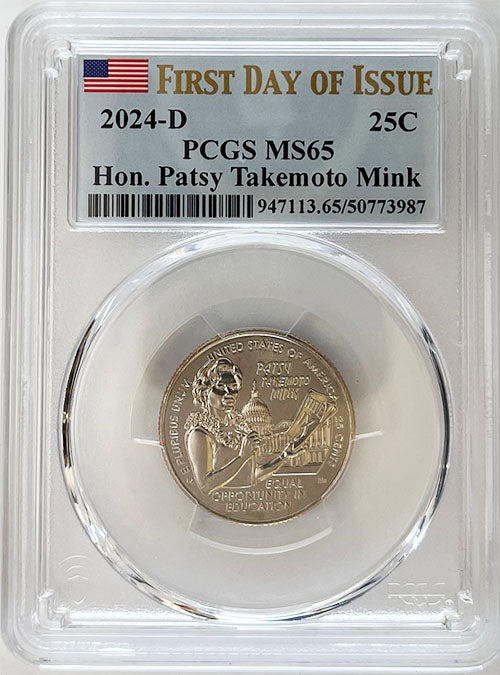 2024 PCGS Certified American Women Quarter Hon. Patsy Takemoto Mink First Day of Issue Label