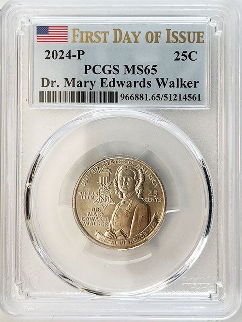 2024 PCGS Certified American Women Quarter Dr. Mary Edwards Walker First Day of Issue Label