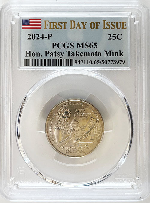 2024 PCGS Certified American Women Quarter Hon. Patsy Takemoto Mink First Day of Issue Label