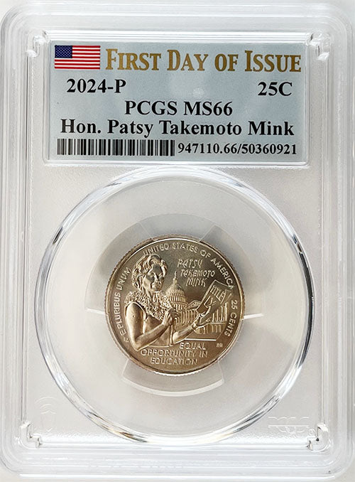 2024 PCGS Certified American Women Quarter Hon. Patsy Takemoto Mink First Day of Issue Label