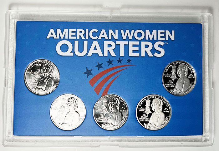 2022 - 25 P,D,S,S,S BU, Clad and Silver Proof American Women Quarters in 3 by 5 Frosty Case