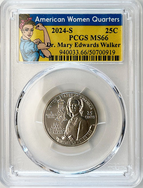 2024 PCGS Certified American Women Quarter Dr. Mary Edwards Walker Rosie Label