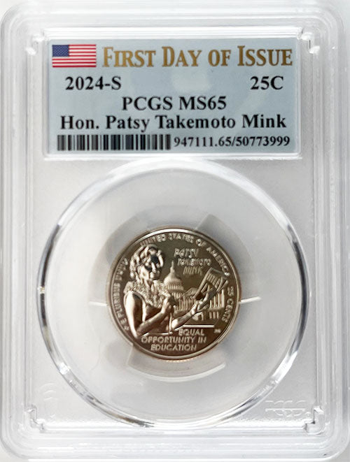 2024 PCGS Certified American Women Quarter Hon. Patsy Takemoto Mink First Day of Issue Label