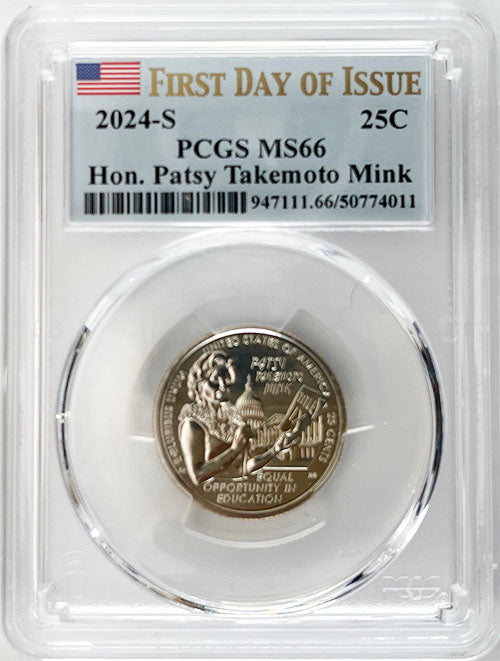 2024 PCGS Certified American Women Quarter Hon. Patsy Takemoto Mink First Day of Issue Label