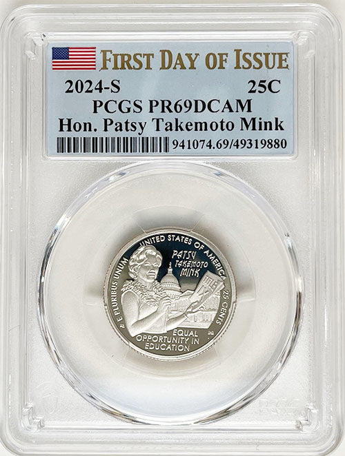 2024 PCGS Certified American Women Quarter Hon. Patsy Takemoto Mink First Day of Issue Label