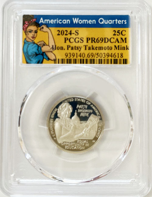 2024 PCGS Certified American Women Quarter Hon. Patsy Takemoto Mink Rosie Label