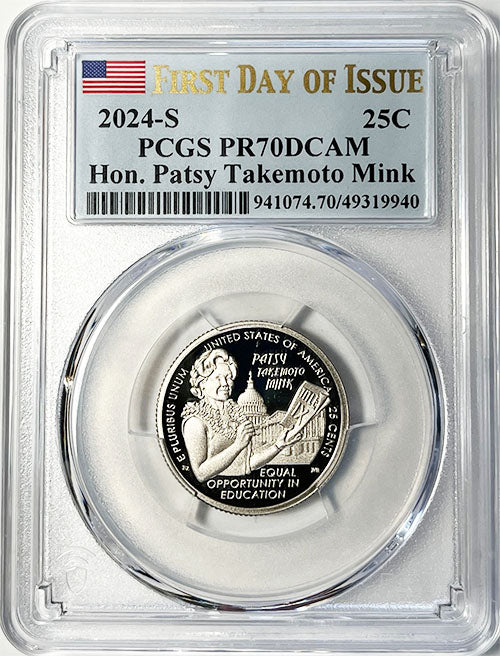 2024 PCGS Certified American Women Quarter Hon. Patsy Takemoto Mink First Day of Issue Label