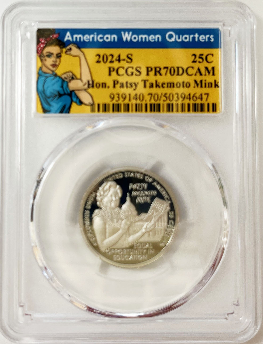 2024 PCGS Certified American Women Quarter Hon. Patsy Takemoto Mink Rosie Label