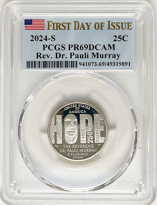 2024 PCGS Certified American Women Quarter Rev. Dr. Pauli Murray First Day of Issue Label