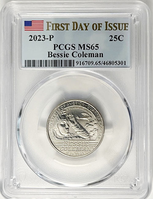 2023 PCGS Certified American Women Quarter Bessie Coleman First Day of Issue Label