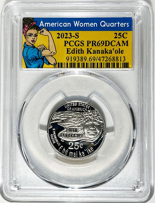 2023 PCGS Certified American Women Quarter Edith Kanakaole Rosie Label